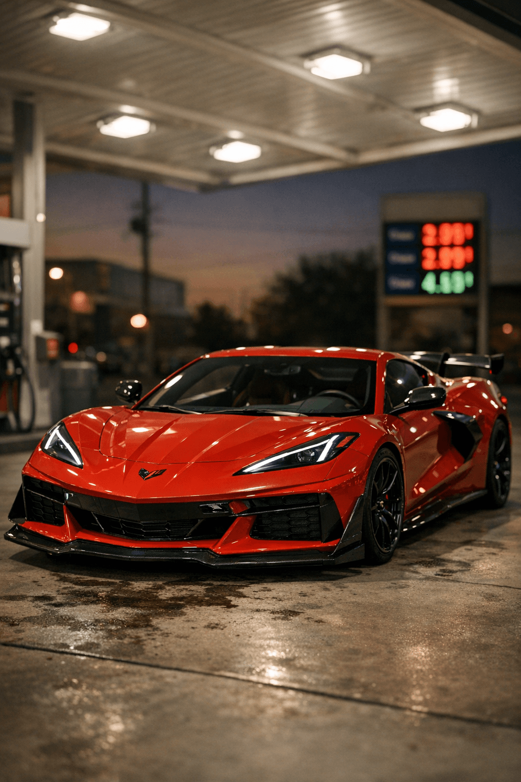 AI generated car photo: Corvette Gas Station